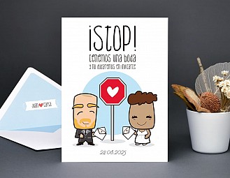 Invitación de boda "TE QUIERO PATODALAVIDA"