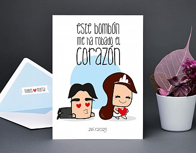 Invitación de boda "ESTE BOMBÓN ME HA ROBADO EL CORAZÓN"