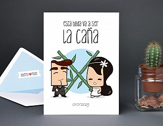 Invitación de boda "AUNQUE NUESTRA BODA CAIGA EN LUNES LO DAREMOS TODO"