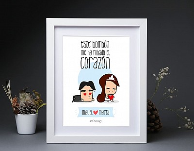 Lamina de boda "ESTE BOMBÓN ME HA ROBADO EL CORAZÓN"