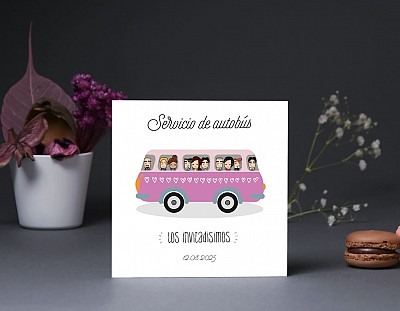 Tarjeta bus boda "DI ADIÓS A LAS REGLAS, LA BODA VA A SER UN DESMADRE "