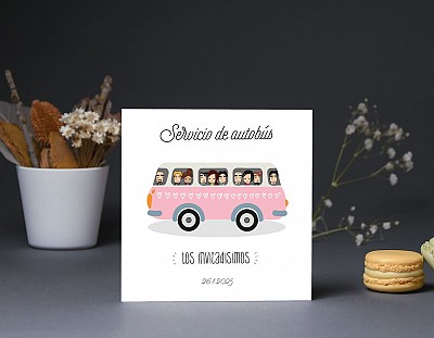 Tarjeta bus boda "ESTE BOMBÓN ME HA ROBADO EL CORAZÓN"