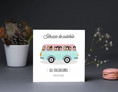 Tarjeta bus boda "EN NUESTRA BODA BARRA LIBRE DE AMOR"