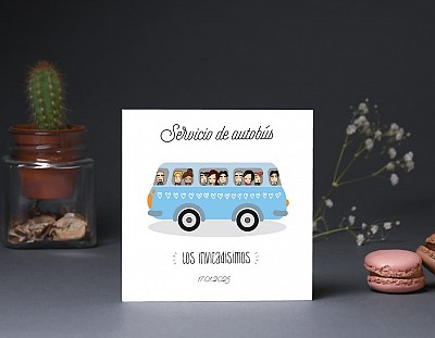 Tarjeta bus boda "A CASARSE A BAILARSE Y A DESATARSE"