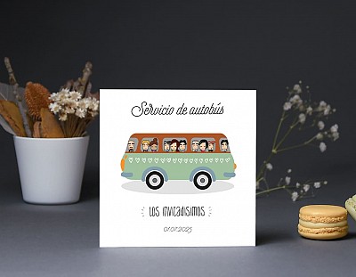 Tarjeta bus boda "ESTA BODA VA A SER LA CAÑA"