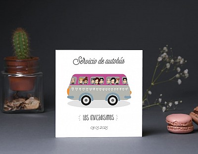 Tarjeta bus boda "NUESTRA BODA SERÁ DE PELICULA"
