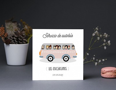 Tarjeta bus boda "NOS CAZAMOS"