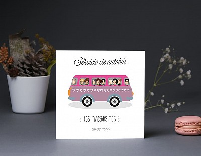 Tarjeta bus boda "NUESTRO AMOR ESTÁ A TOPE"