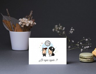 Tarjeta agradecimiento boda "INVITADOS, NOVIOS... Y ACCIÓN"