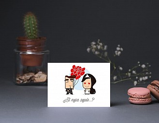 Tarjeta agradecimiento boda "INVITADOS, NOVIOS... Y ACCIÓN"