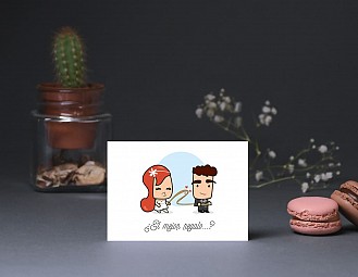 Tarjeta agradecimiento boda "INVITADOS, NOVIOS... Y ACCIÓN"